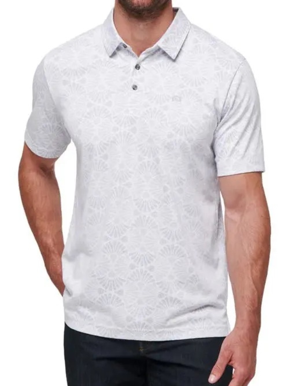 Travis Mathew Hidden Spots Shell Print Pique Golf Polo Men’s Size Medium W/ Logo